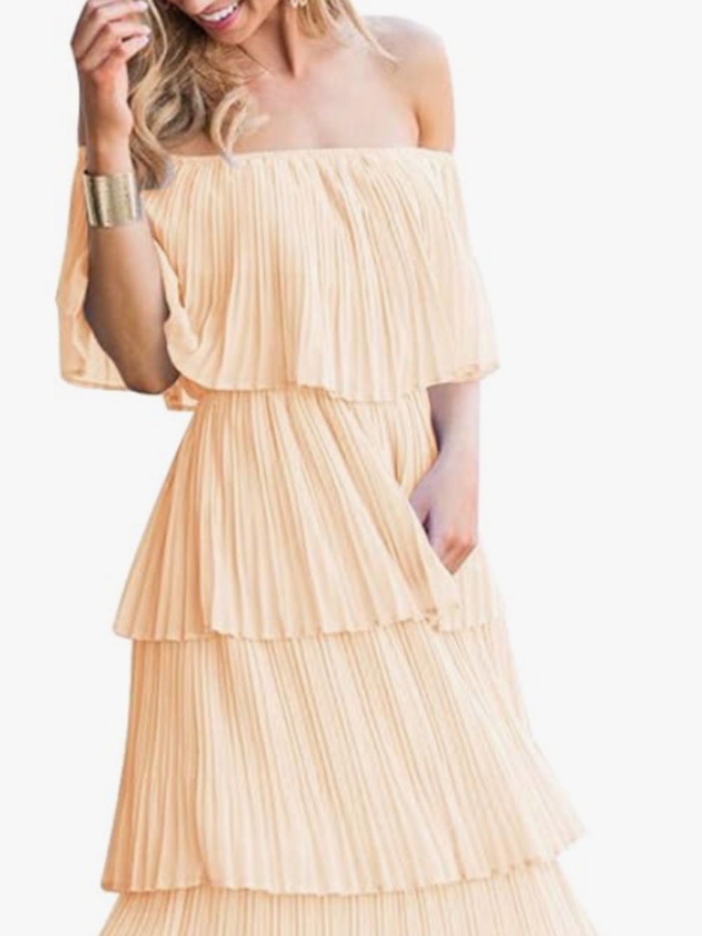 Off the shoulder pleated ruffle midi dress, Never Worn, Size Small